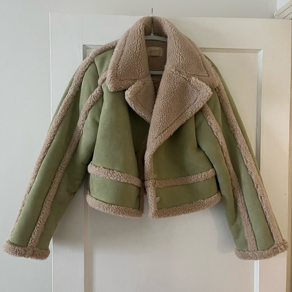 Urban Outfitters Green Shearling Jacket